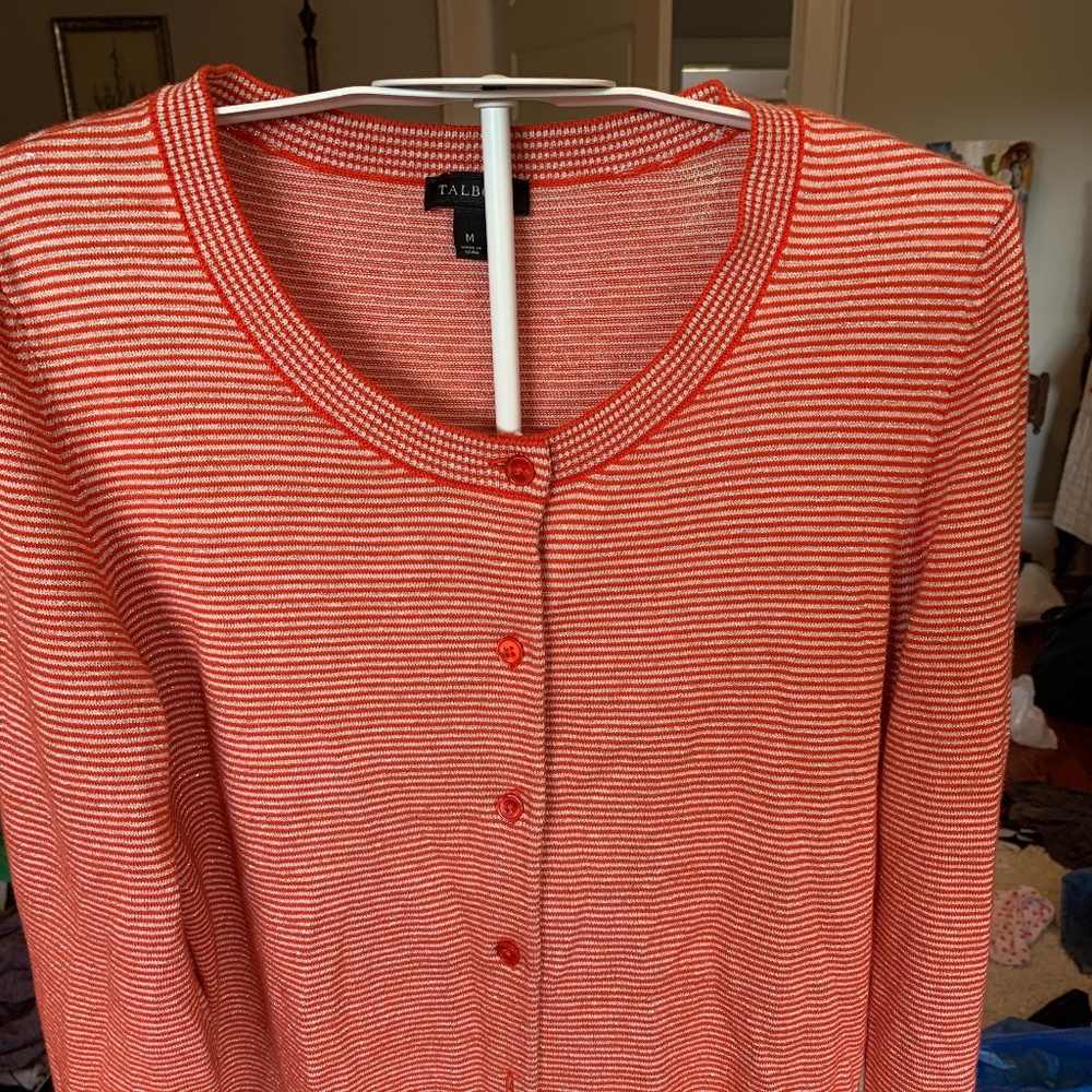 Talbots orange and gold metallic cardigan. Worn 1x. Retail 120